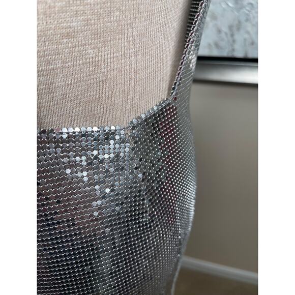 MICHAEL LO SORDO Cross Drape Chain Mail Mini Dress in Silver Size 6 - Picture 10 of 12